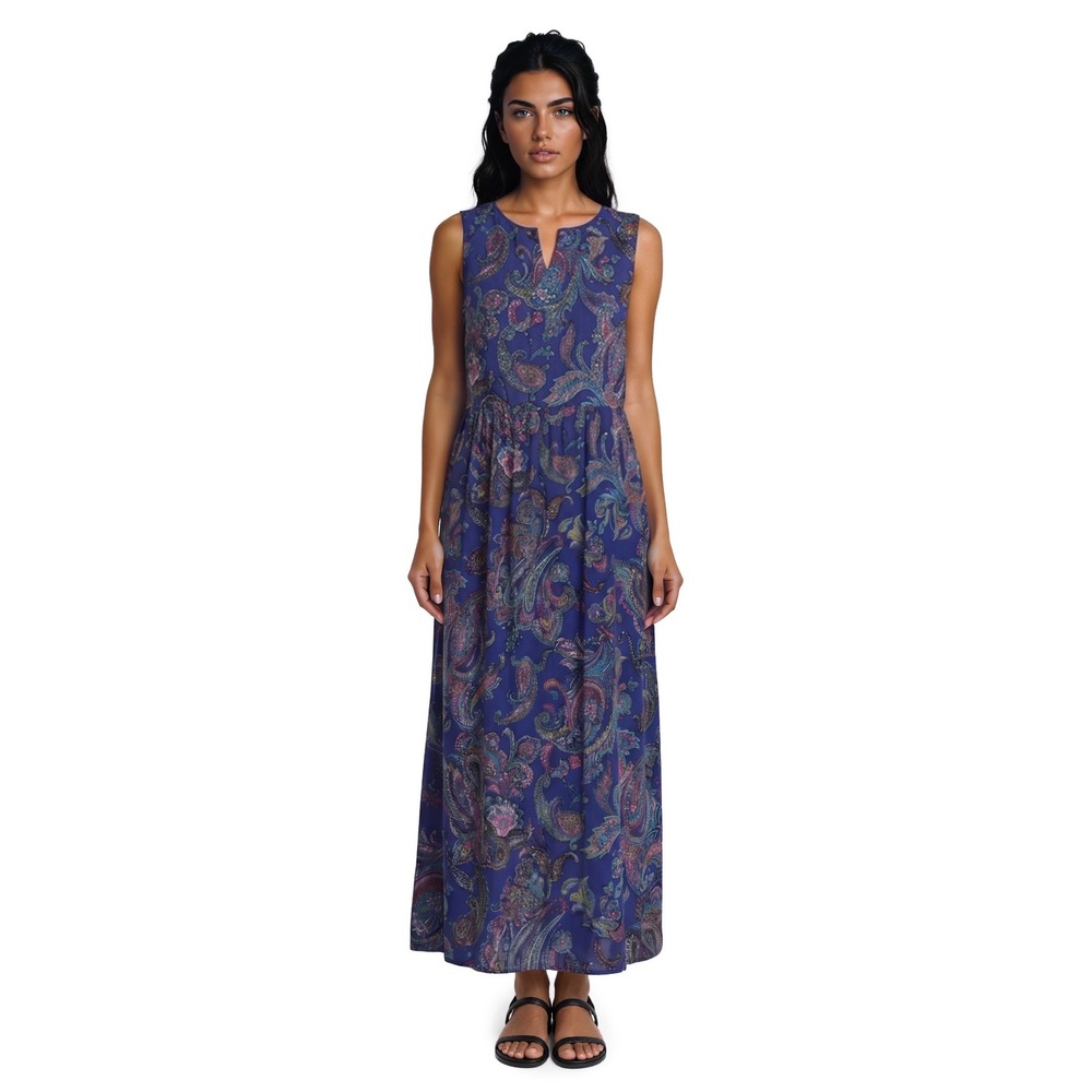 NWT Talbots Maxi Dress‎ Women's Size 16 Blue Paisley Sleeveless V Neck Boho